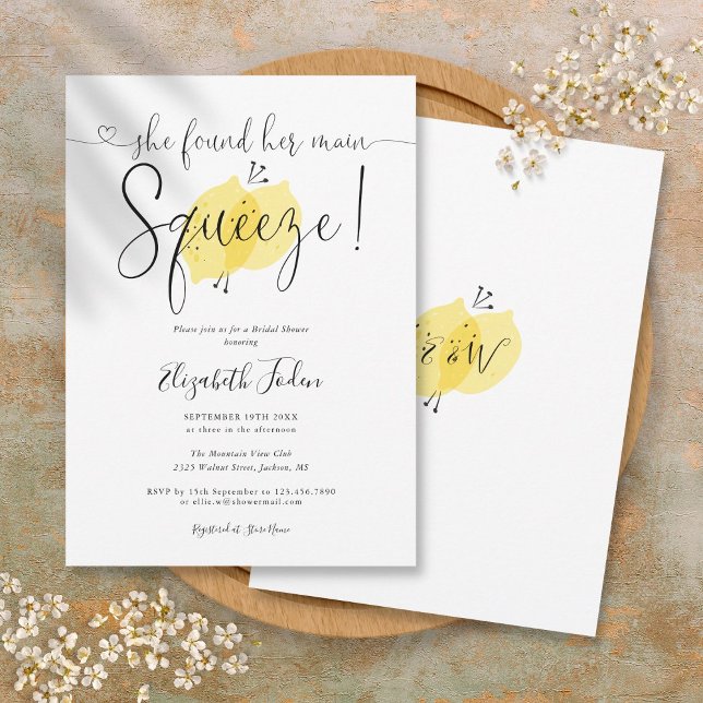 Convites Main Squeeze Lemons Monograma Script Chá de Noiva (Main Squeeze Lemons Monogram Script Bridal Shower Invitation)