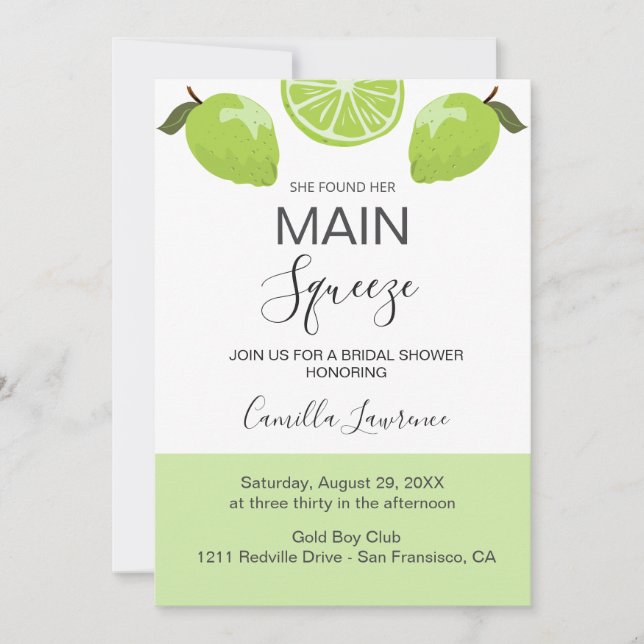 Convites Main Squeeze Tropical Citrus Green Bridal Shower  (Frente)