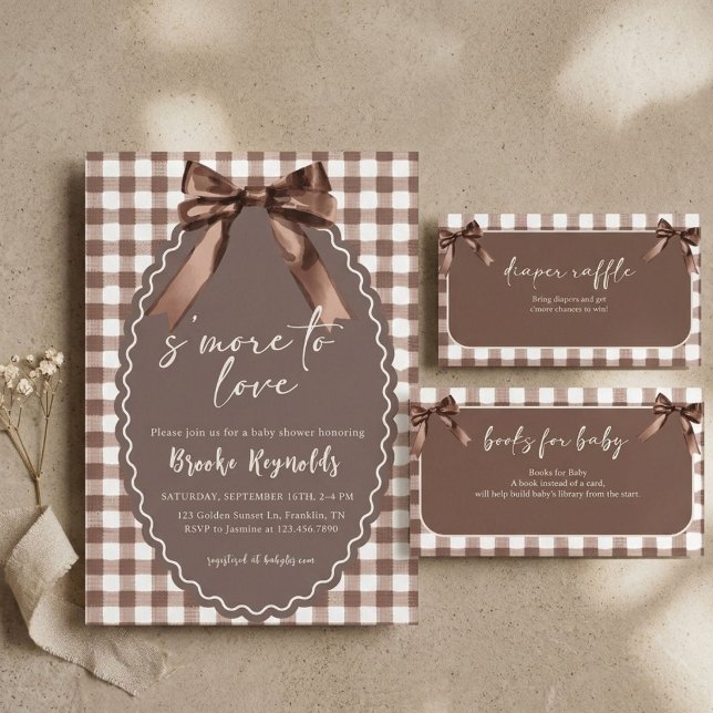 Convites Mais Amor Brown Gingham Bow Baby Shower  (Criador carregado)