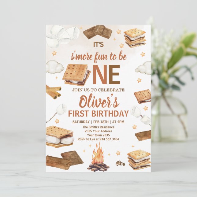 Convites Mais Diversão com S'mores no Aniversário do Fogão  (Em pé/Frente)