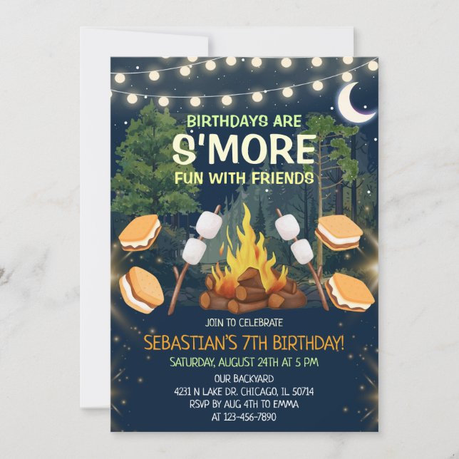 Convites Mais Diversão S'mores Festa de Aniversário ao redo (Frente)