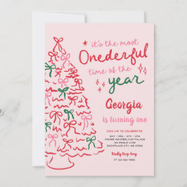 Convites Mais Onederful Coquette Laço Natal 1º Aniversário