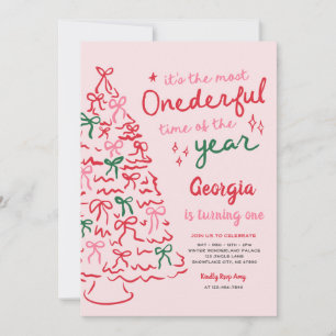 Convites Mais Onederful Coquette Laço Natal 1º Aniversário