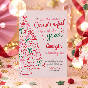 Convites Mais Onederful Coquette Laço Natal 1º Aniversário