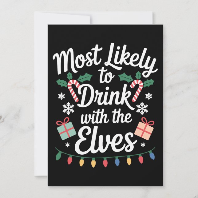 Convites Mais Propenso a Beber Com os Elfos Natal (Frente)