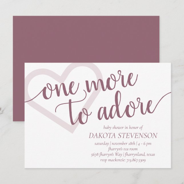 Convites Mais um para Adore | Chá de fraldas rosa-mave (Frente/Verso)