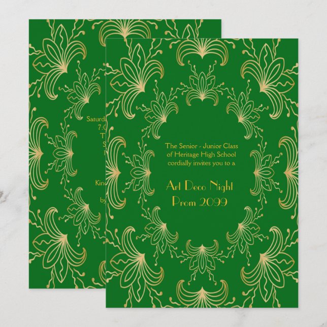 Convites Mais velho Baile de formatura, Art Deco, Flores Es (Frente/Verso)