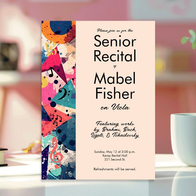 Convites Mais velho de música personalizada Considerando 80 (80s themed senior recital invitation template)