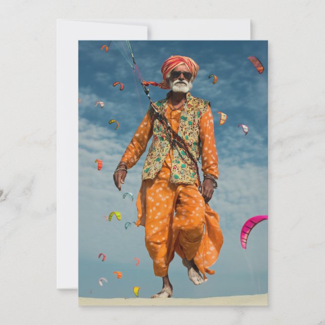 Convites Majestoso índio Kite Elder voando na praia (Frente)