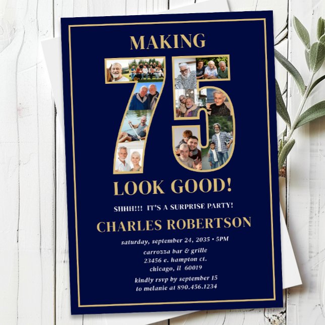 Convites Making 75 Look Good Photo Surprise Birthday (Criador carregado)
