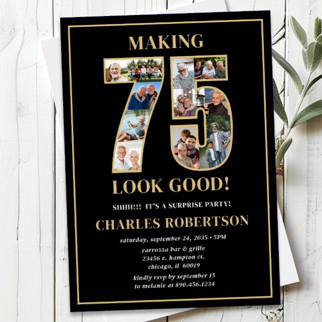 Convites Making 75 Look Good Photo Surprise Birthday (Criador carregado)