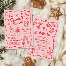 Convites Making Spirits Bright Hand Drawn Christmas Party