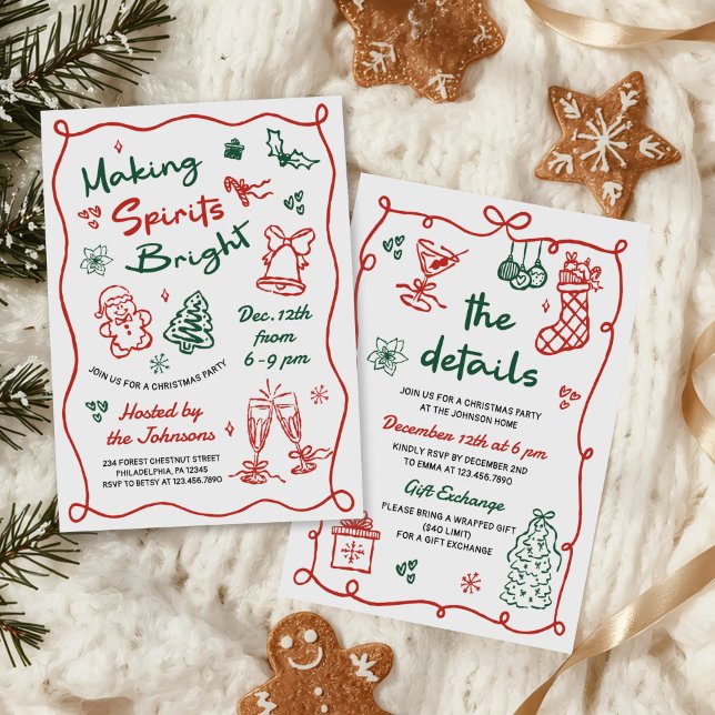 Convites Making Spirits Bright Hand Drawn Christmas Party (Criador carregado)