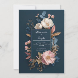Convites Mal-humorada Rosa Bege Branco Floral Casamento Nav