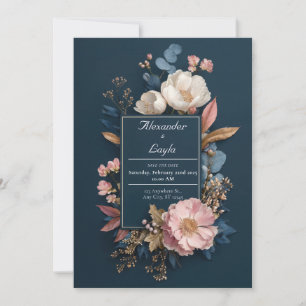 Convites Mal-humorada Rosa Bege Branco Floral Casamento Nav