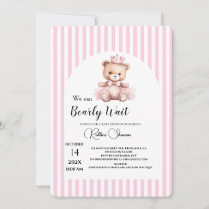 Convites Mal podemos esperar baby shower listras rosa