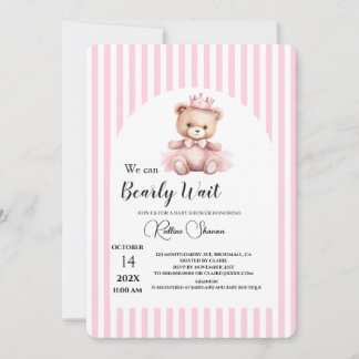 Convites Mal podemos esperar baby shower listras rosa