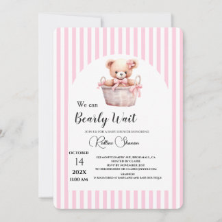 Convites Mal podemos esperar baby shower listras rosa