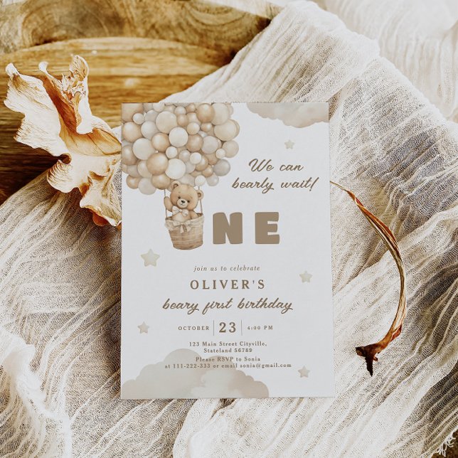 Convites Mal Podemos Esperar Balão de Urso Primeiro Anivers (Criador carregado)