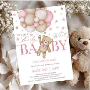 Convites Mal podemos esperar Balões rosa e bege baby shower