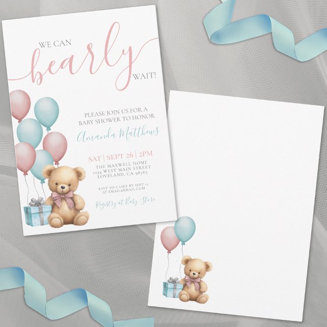 Convites Mal Podemos Esperar Chá de Bebê (We Can Bearly Wait Baby Shower Invitation)