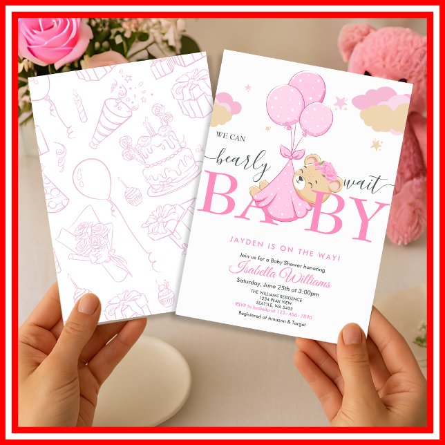 Convites Mal Podemos Esperar Churras de Bebê Menina Rosa (Criador carregado)