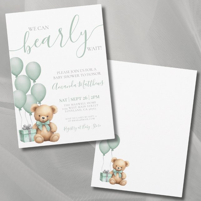 Convites Mal Podemos Esperar Churrasco de Bebê (We Can Bearly Wait Bear Baby Shower Invitation)