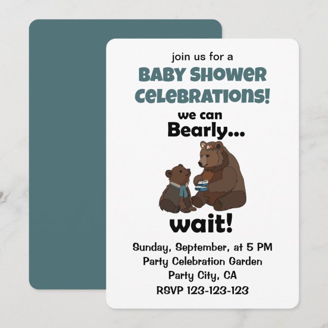 Convites Mal Podemos Esperar Chuveiro de Bebê Urso Mãe e Fi (Frente/Verso)