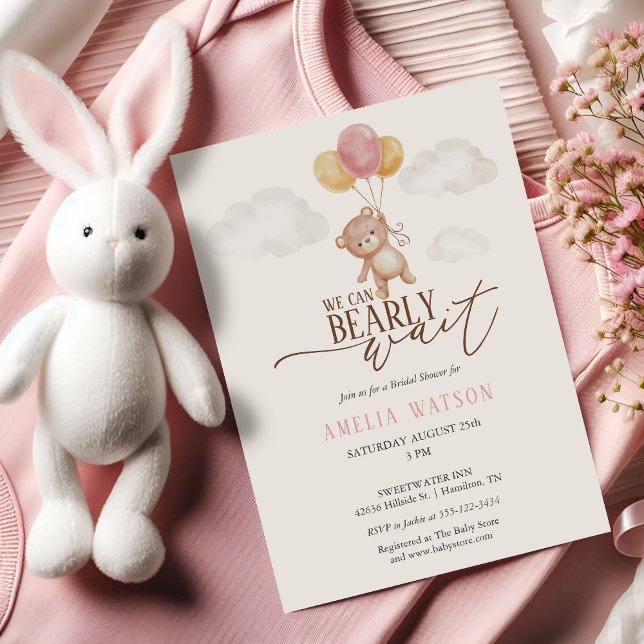 Convites Mal Podemos Esperar Chuveiro de Menina Bebê Aquare (We Can Bearly Wait Watercolor Baby Girl Shower Invitation)
