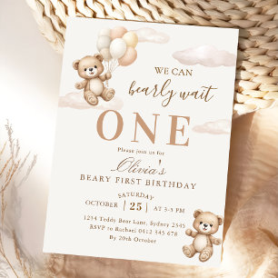 Convites Mal Podemos Esperar Elegante Aniversário do Urso T