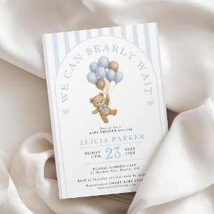 Convites Mal podemos esperar elegante menino azul baby show