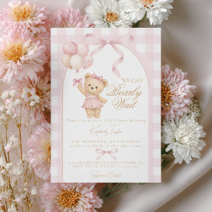 Convites Mal Podemos Esperar Festa da Bebê Menina Urso de P