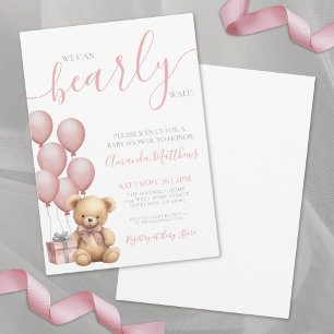 Convites Mal Podemos Esperar Festa de Bebê Menina Urso Rosa