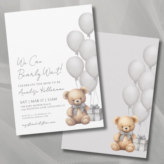 Convites Mal Podemos Esperar Festa de Bebê Urso (Gender Neutral We Can Bearly Wait Bear Baby Shower Invitation)