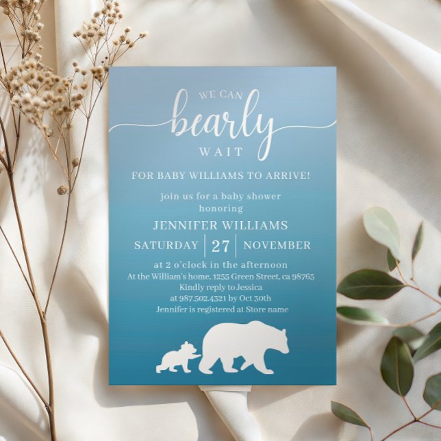 Convites Mal Podemos Esperar Gradiente Azul Baby Shower (Criador carregado)