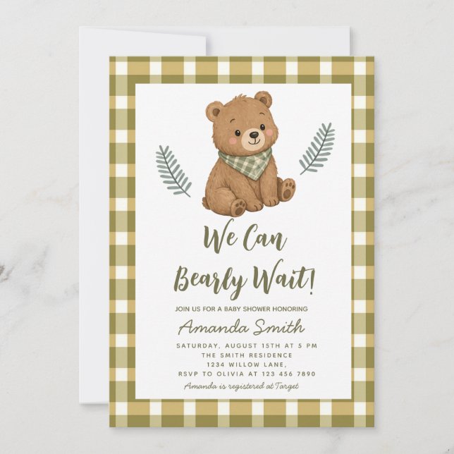 Convites Mal podemos esperar Menino Xadrez Baby Shower (Frente)