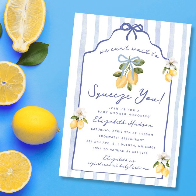 Convites Mal Podemos Esperar para Apertar Você Chuvinha de  (We Can't Wait to Squeeze You Lemon Baby Shower Invitation)