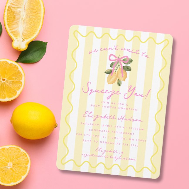 Convites Mal Podemos Esperar para Apertar Você Chuvinha de  (We Can't Wait to Squeeze You Lemon Baby Shower Invitation)