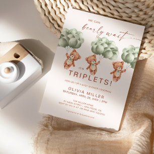 Convites Mal Podemos Esperar Trigêmeos Bebê Sage Verde Cham