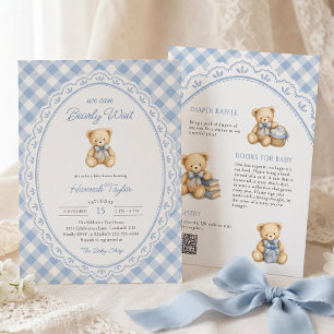 Convites Mal Podemos Esperar Urso de Pelúcia Azul Baby Show
