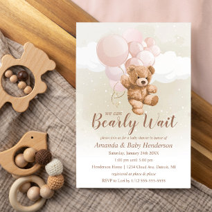 Convites Mal podemos esperar Urso de Pelúcia Baby Shower Ro