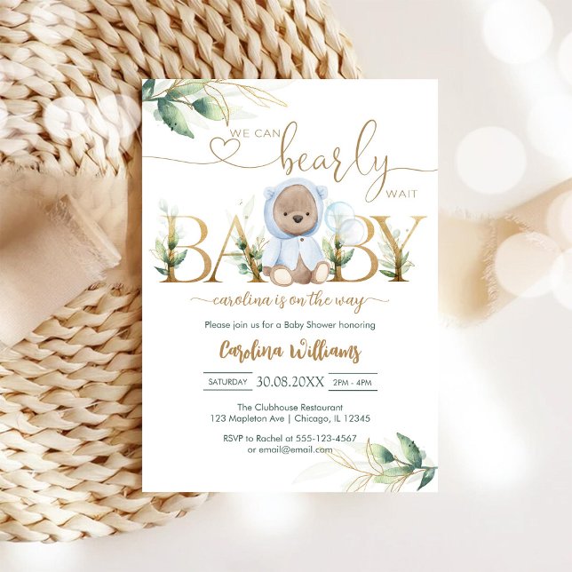 Convites Mal Podemos Esperar Urso de Pelúcia Chá de Bebê (Criador carregado)