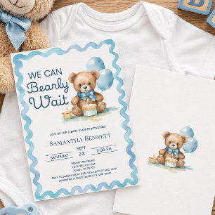 Convites Mal Podemos Esperar Urso Teddy Azul Menino Chá de