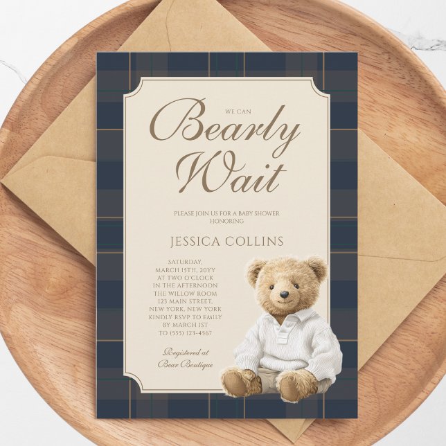 Convites Mal Podemos Esperar Urso Teddy Filhote Fofo Chá de (We Can Bearly Wait Cute Cub Teddy Bear Baby Shower Invitation)