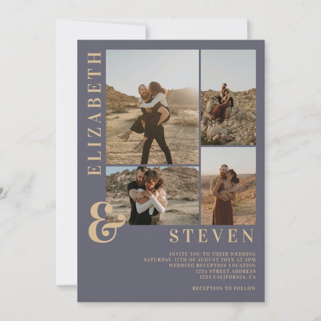 Convites Mala azul empoeirada moderna e casamento fotográfi (Frente)