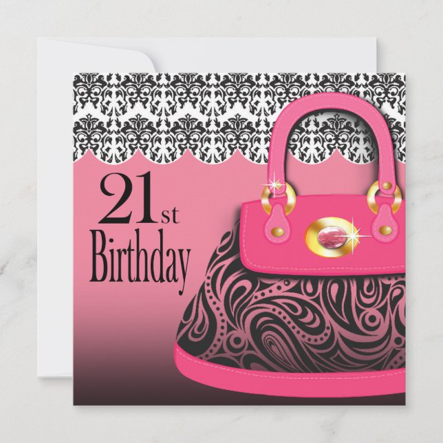 Convites Mala de mão do Damask aniversário de 21 anos de pa (Frente)