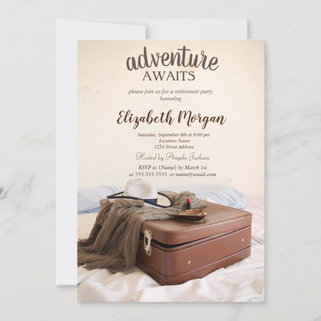 Convites Mala de viagem Chapéu Batom Festa de Aposentadoria (Frente)
