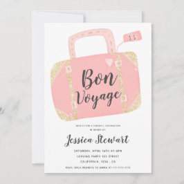 Convites Mala de viagem mala amarela dourado rosa saindo da