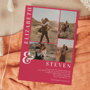 Convites Mala magenta moderna e casamento com 5 fotos