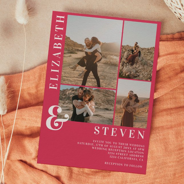 Convites Mala magenta moderna e casamento com 5 fotos (Criador carregado)